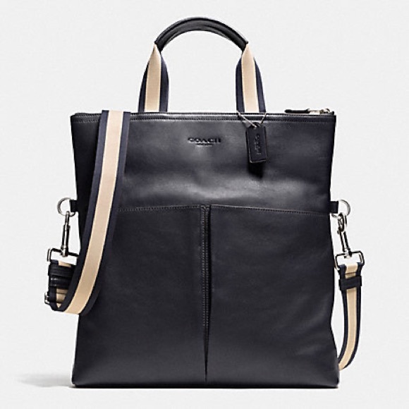 Coach Other - NWT Coach FOLDOVER TOTE Crossbody IN SMOOTH LEATHER (F71722) MIDNIGHT Navy Blue